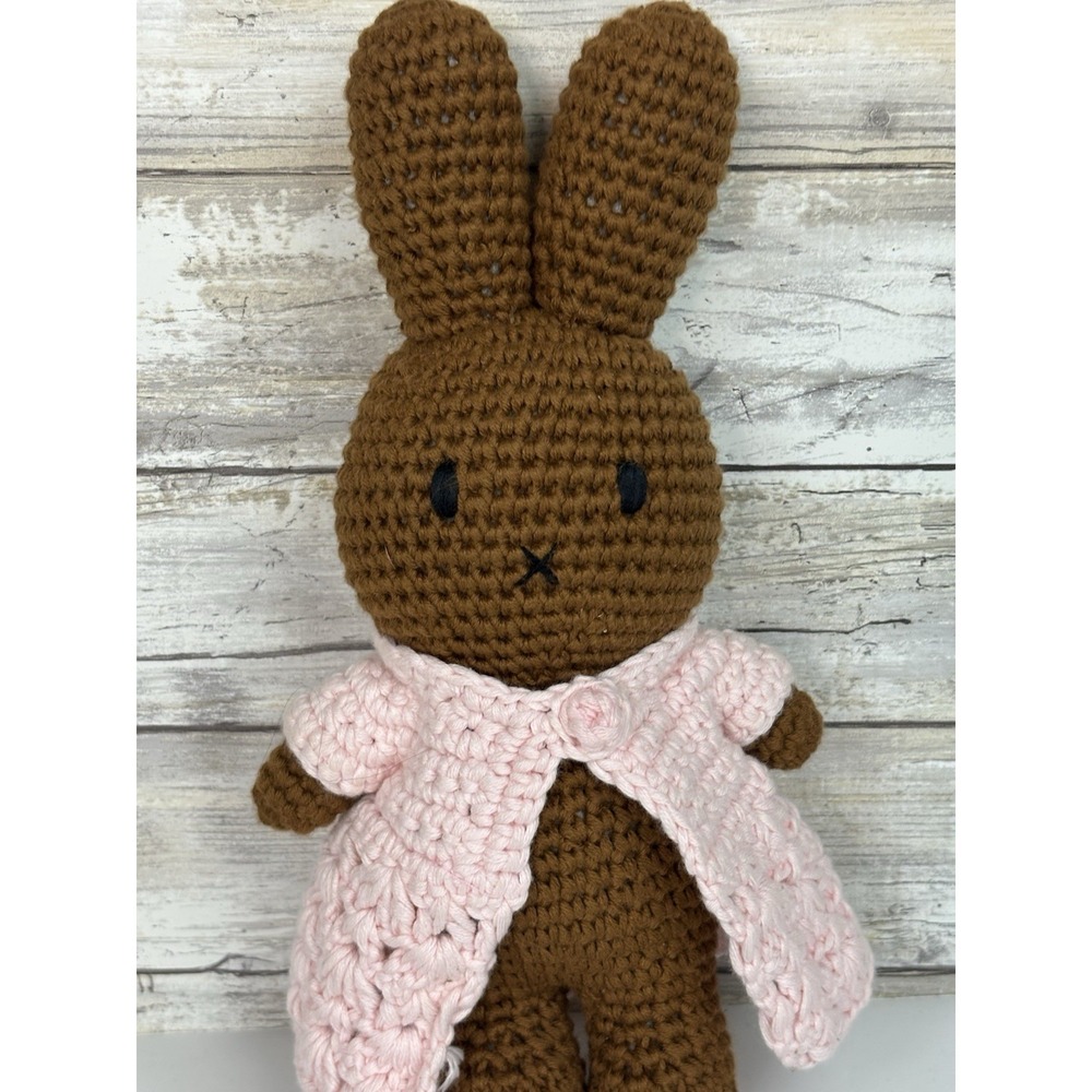 Just Dutch Nina-Melanie Brown Bunny In Pink Sweater Plush Soft Toy 10" - Picture 2 of 5